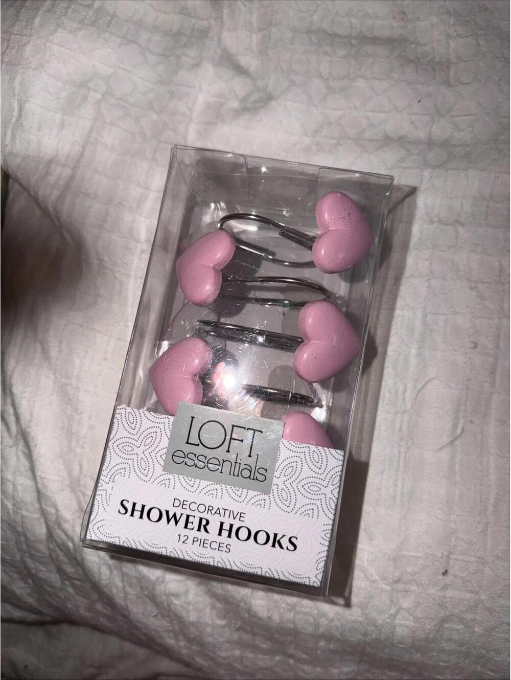 12 Loft Essentials decorative silver Shower curtains hooks  W/Pink Bow